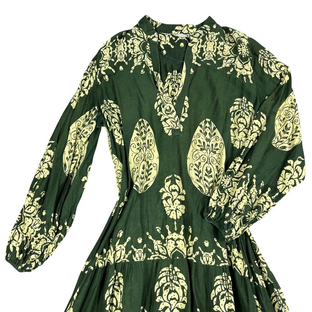 ZARA XXL Green Paisley Cotton Tiered Maxi Dress Long Sleeve Modest Cottagecore - Picture 5 of 9